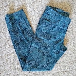 Prana blue green teal Paisley corduroy pants